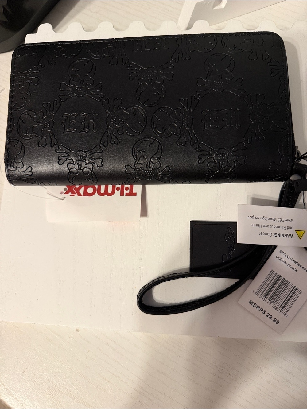 Ed Hardy Black Embossed Zip Wristlet Wallet with Logo Plaque - Picture 3 of 4